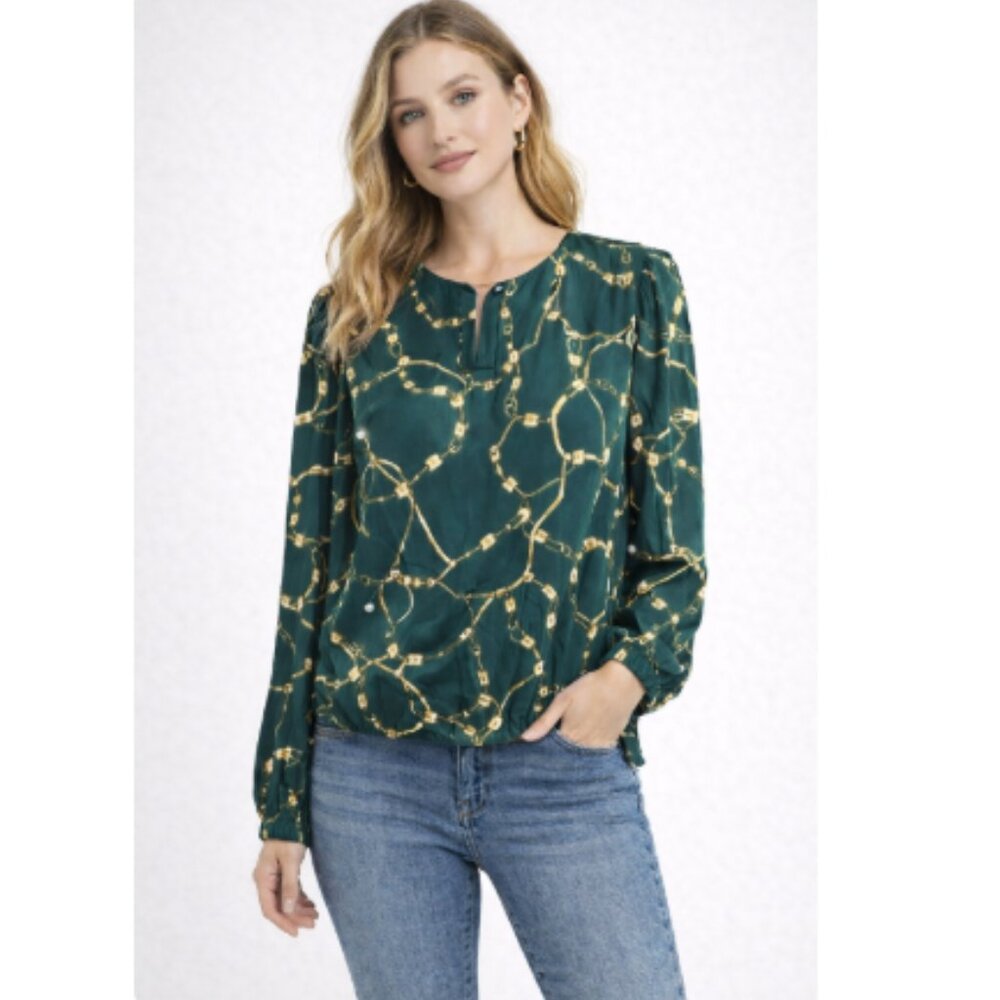 Leyden Green Buttoned Long Sleeve Blouse